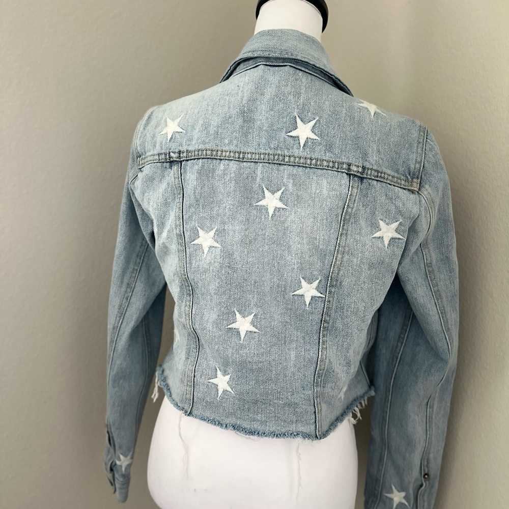 Pistola Brando Star Embroidery Denim Jacket in a light wash with a raw hem. - Picture 4 of 14